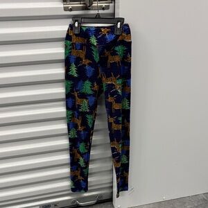 LuLaRoe Kids Leggings with Woodland Animal Print Christmas Pine Trees Deer Tween